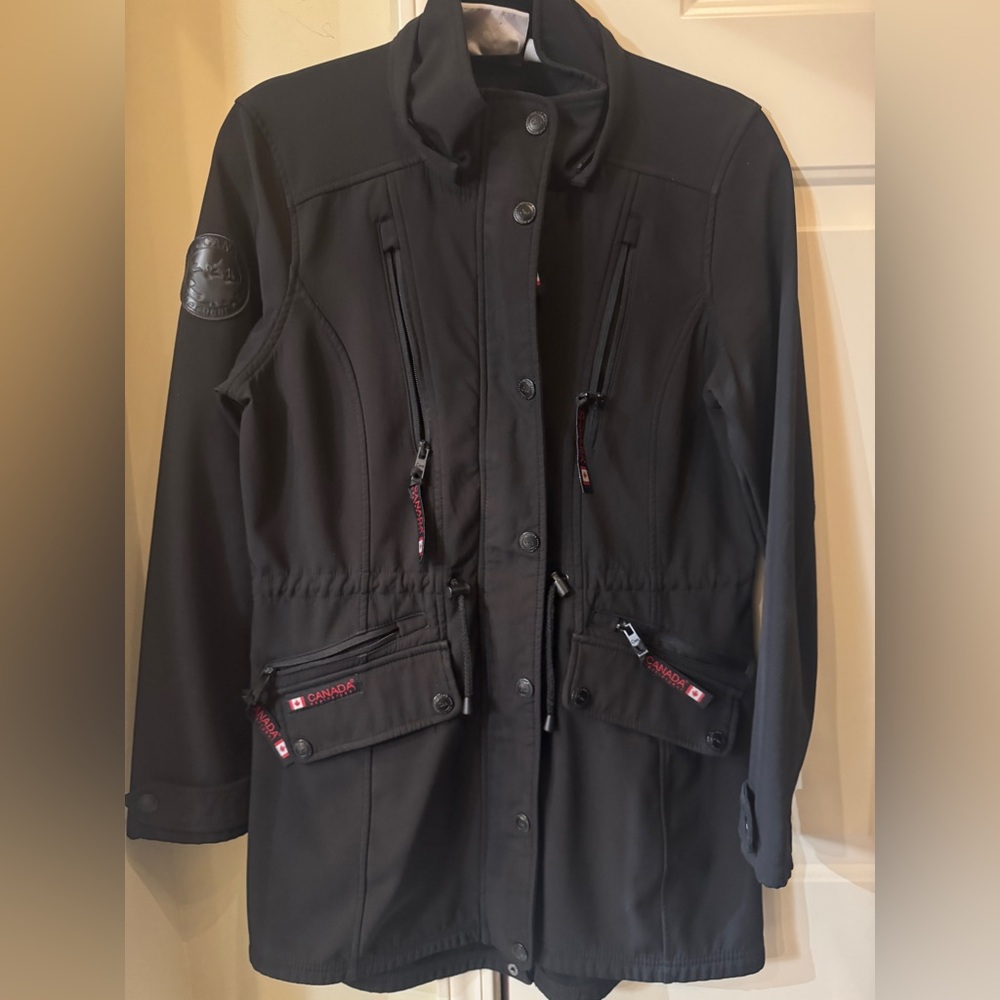 Canada Weather Gear Parka‎ Jacket Women’s Medium Black Hood Soft Shell Fleece